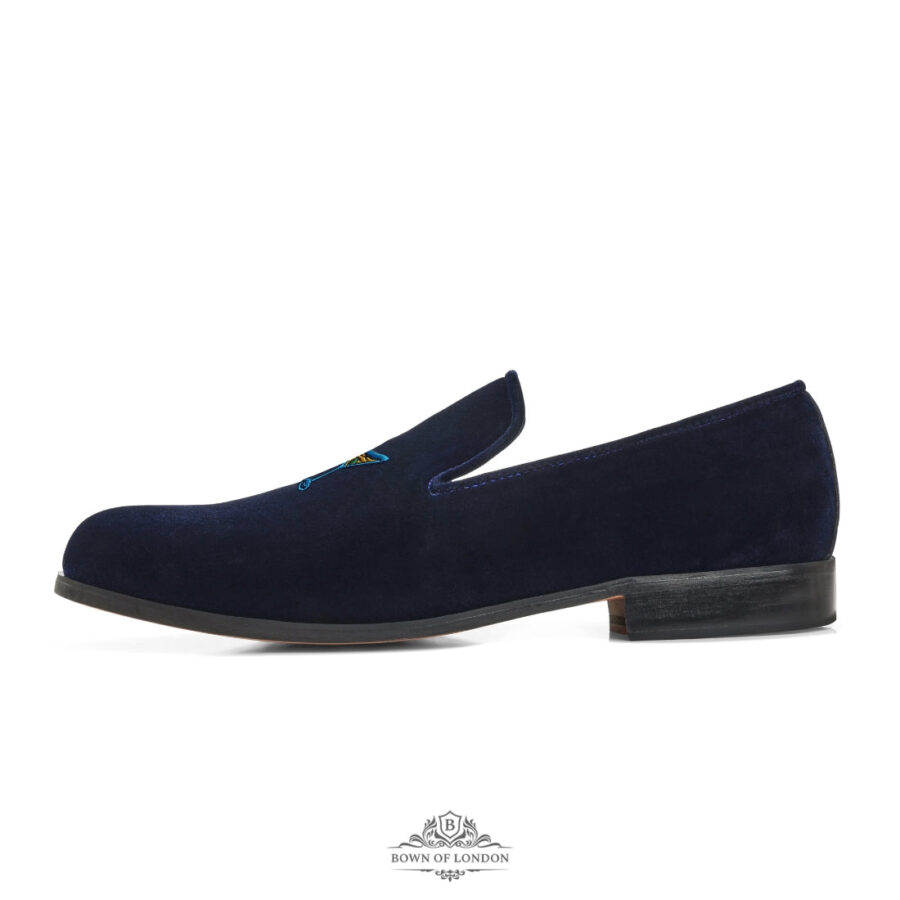 Men's Velvet Loafer/Slipper Shoe - Plain Navy - Image 4