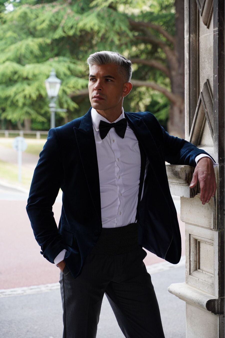 Made to measure Men's Single breasted Italian Velvet Blazer - Navy - Image 3