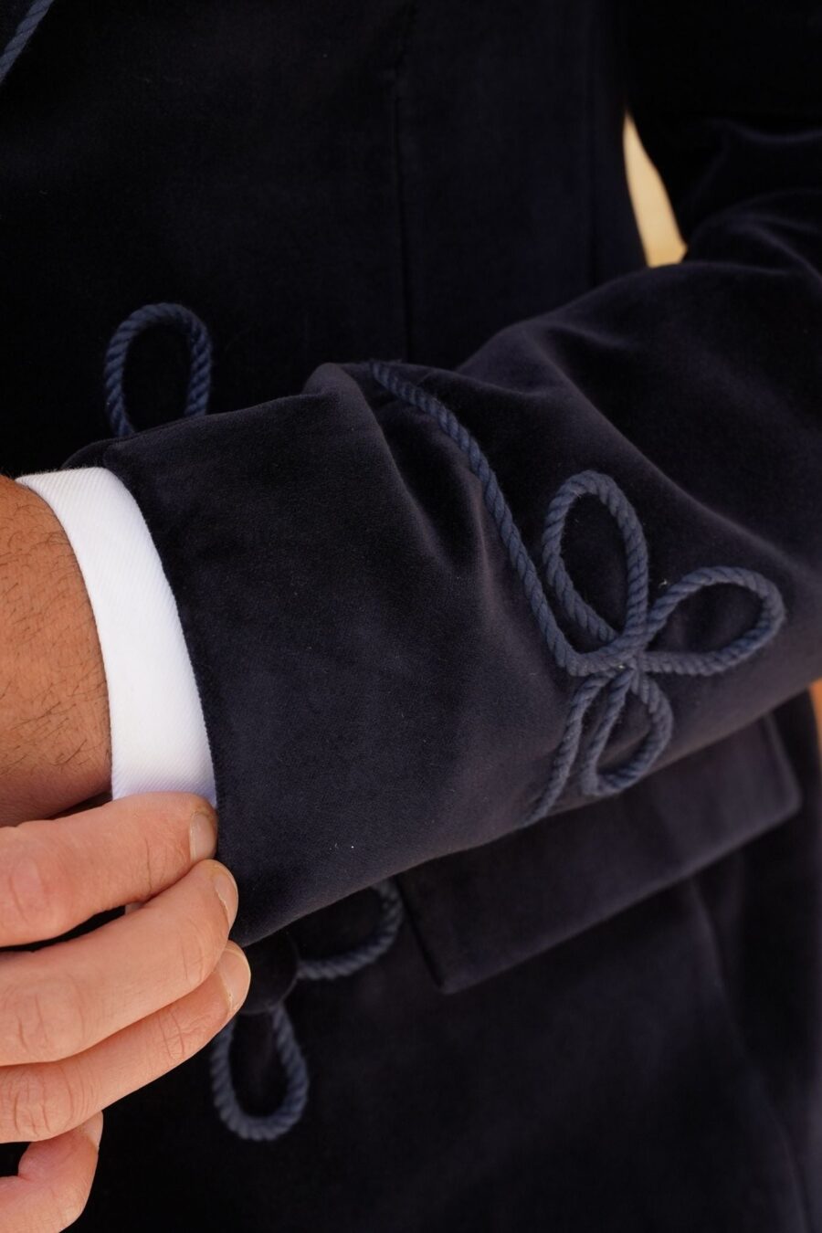 Made to Measure Double Breasted Mens Italian Velvet Smoking Jacket - Navy - Image 3