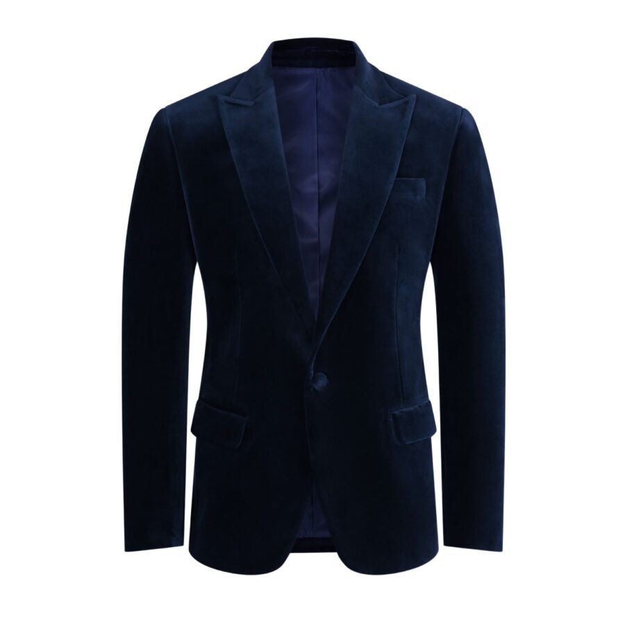Made to measure Men's Single breasted Italian Velvet Blazer - Navy
