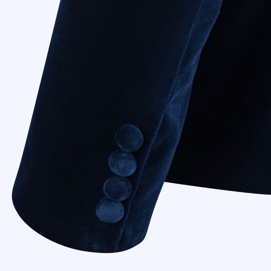 Made to measure Men's Single breasted Italian Velvet Blazer - Navy - Image 5