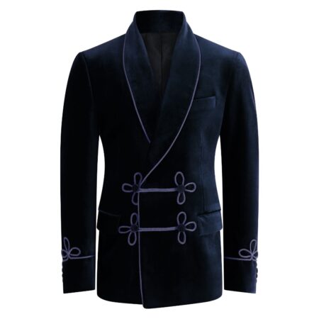 Made to Measure Double Breasted Mens Italian Velvet Smoking Jacket - Navy