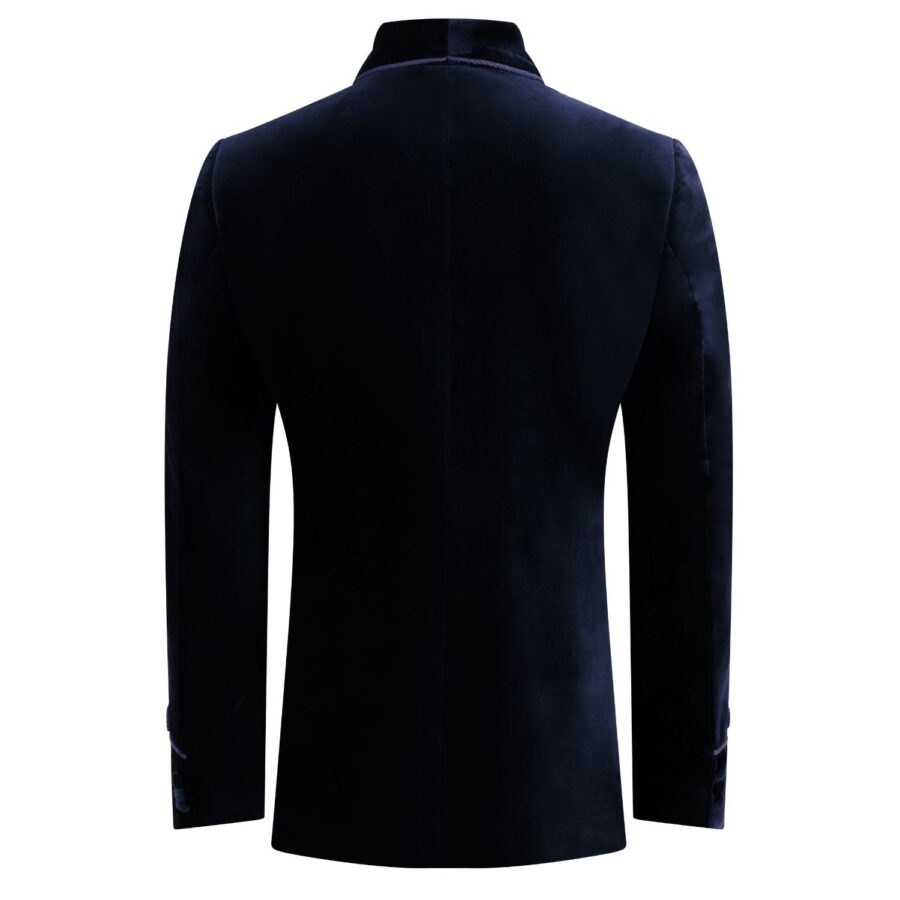 Made to Measure Double Breasted Mens Italian Velvet Smoking Jacket - Navy - Image 4