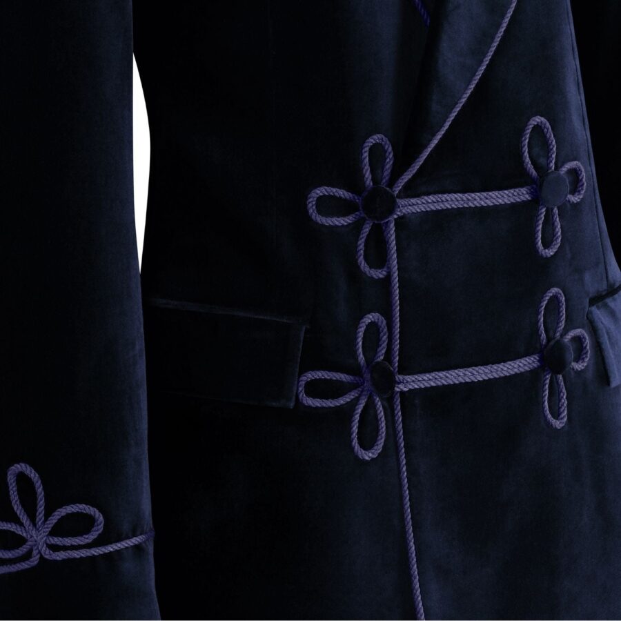 Made to Measure Double Breasted Mens Italian Velvet Smoking Jacket - Navy - Image 5