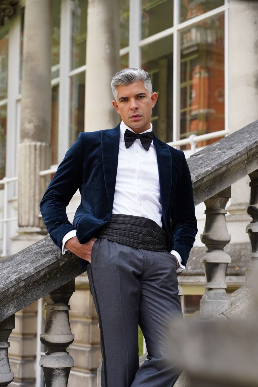 Made to measure Men's Single breasted Italian Velvet Blazer - Navy - Image 2