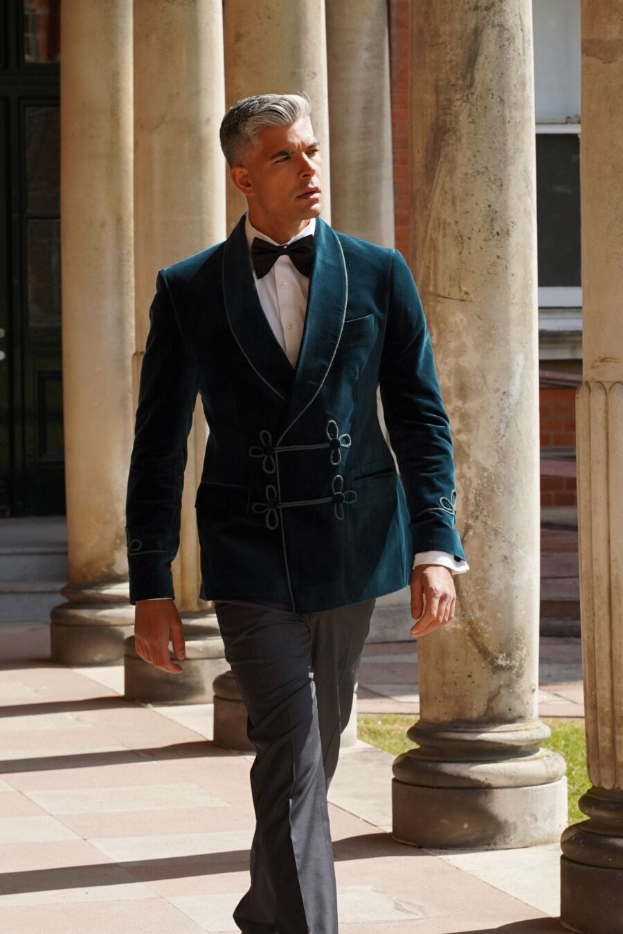 Made to Measure Double Breasted Mens Italian Velvet Smoking Jacket - Green - Image 2