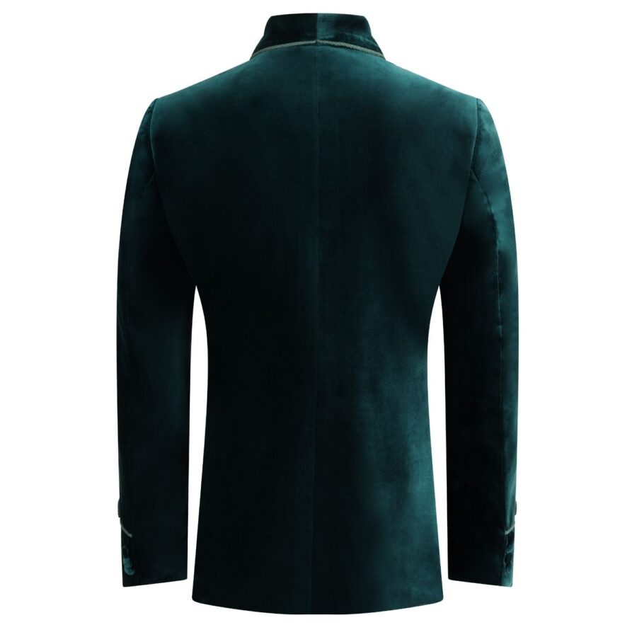 Made to Measure Double Breasted Mens Italian Velvet Smoking Jacket - Green - Image 4