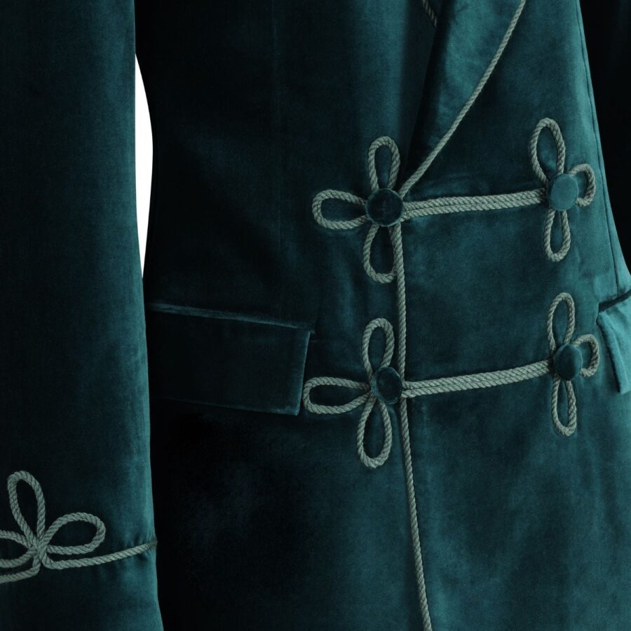 Made to Measure Double Breasted Mens Italian Velvet Smoking Jacket - Green - Image 5