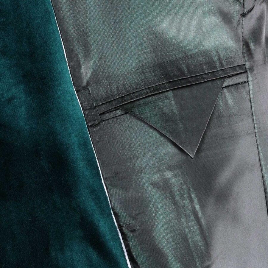 Made to Measure Double Breasted Mens Italian Velvet Smoking Jacket - Green - Image 6