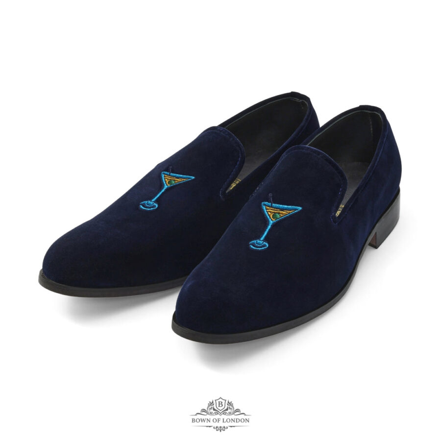 Men's Velvet Loafer/Slipper Shoe - Plain Navy - Image 3