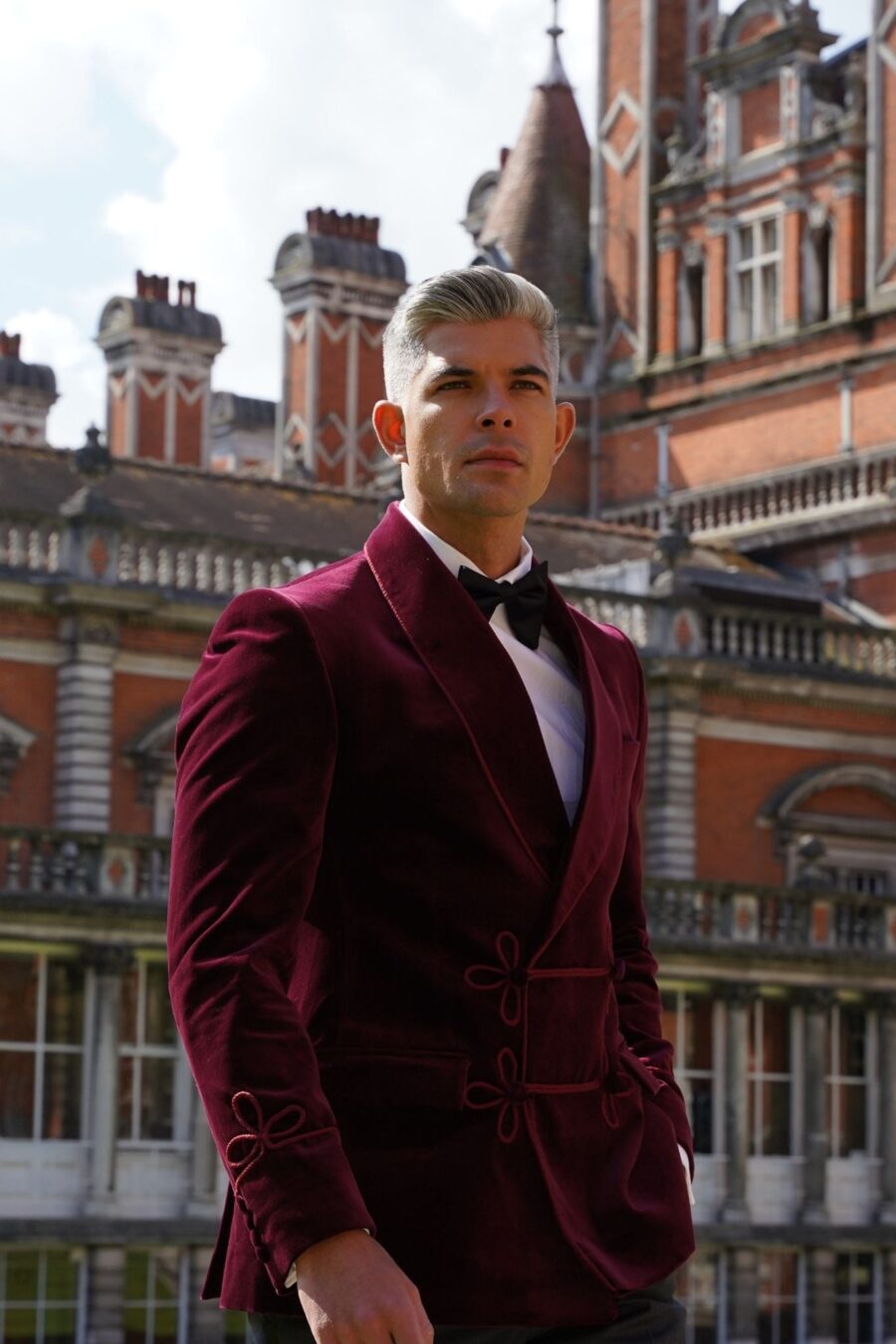 Made to Measure Double Breasted Mens Italian Velvet Smoking Jacket - Burgundy - Image 2