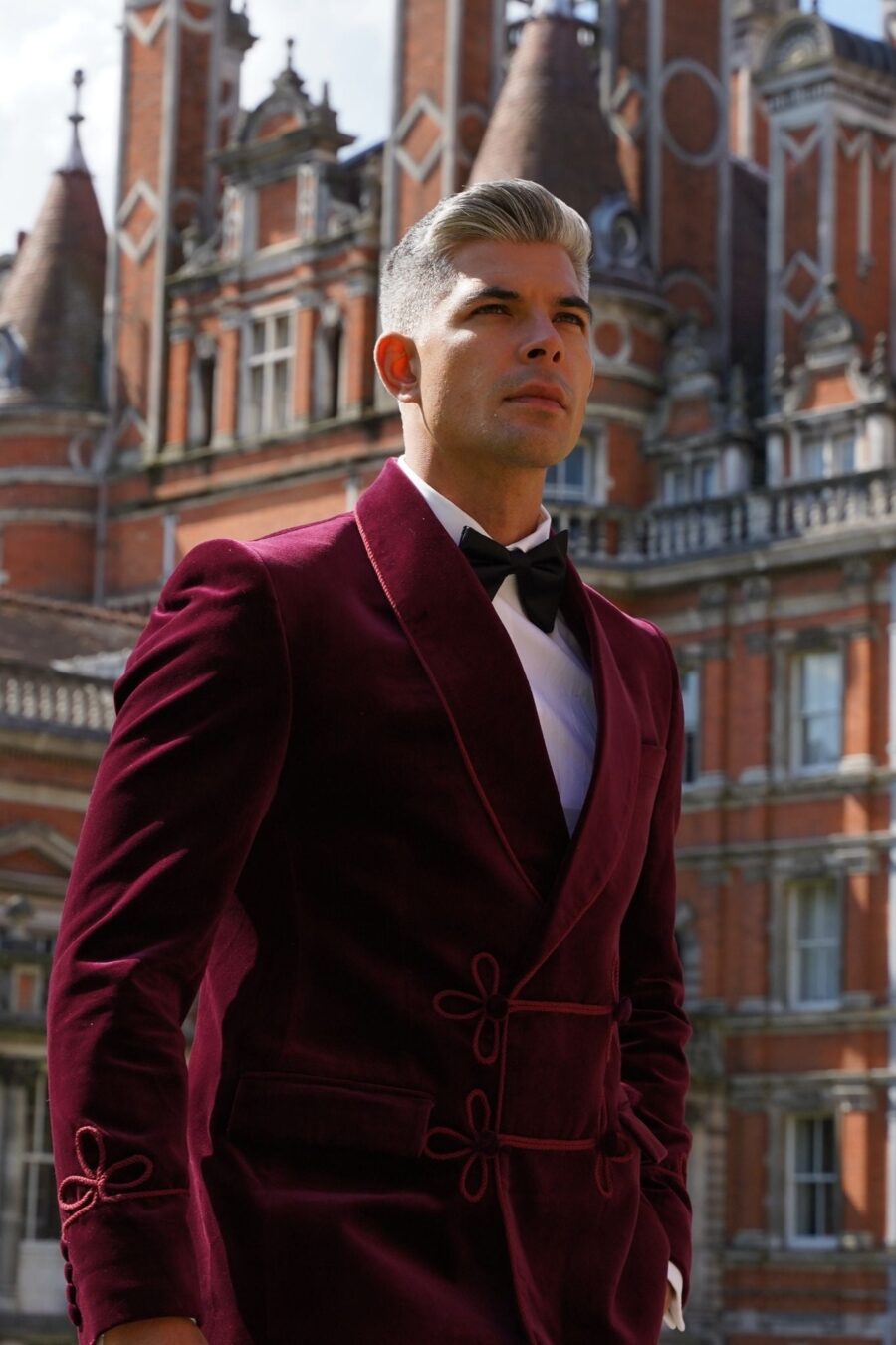 Made to Measure Double Breasted Mens Italian Velvet Smoking Jacket - Burgundy - Image 3
