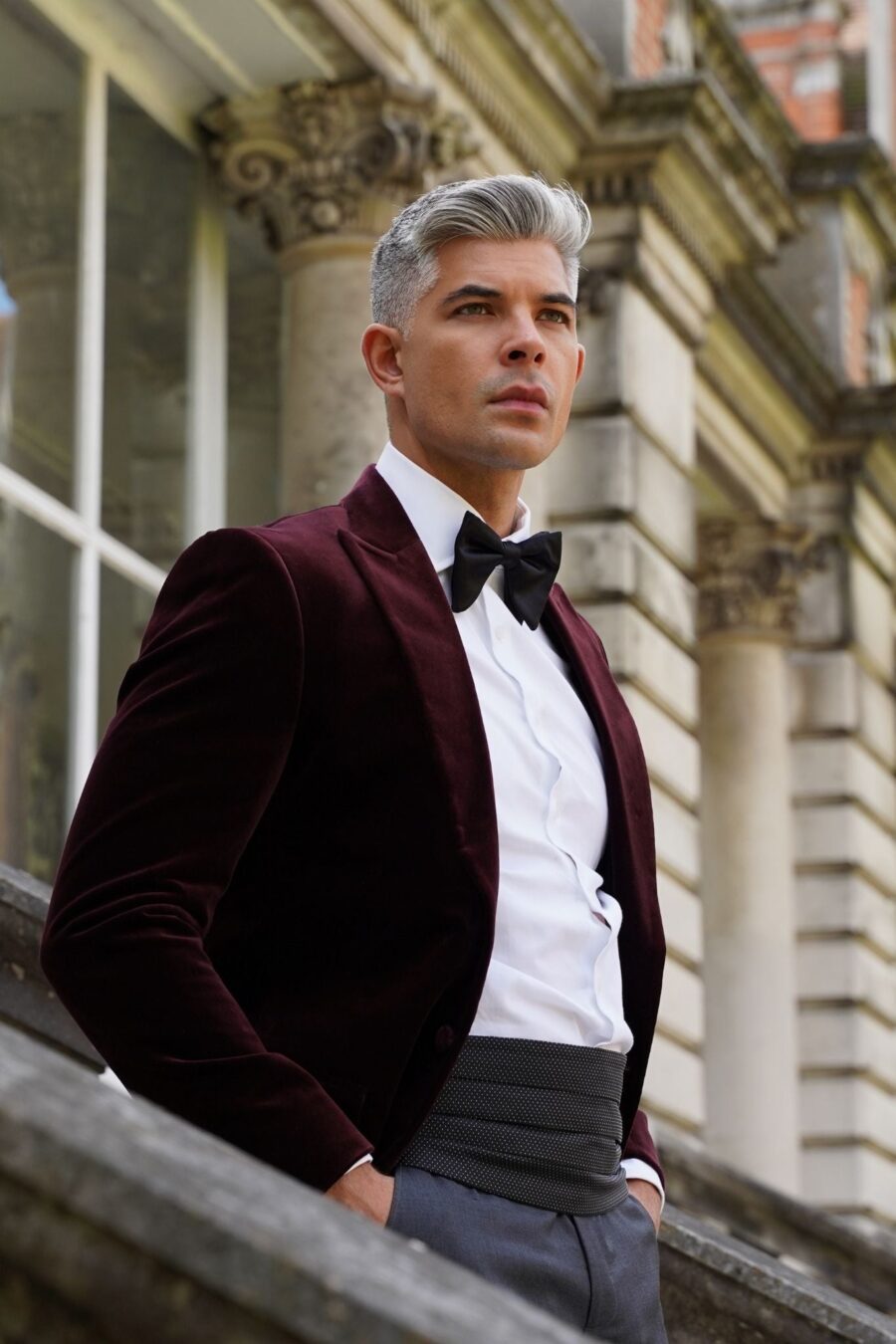Made to measure Men's Single breasted Italian Velvet Blazer - Burgundy - Image 2