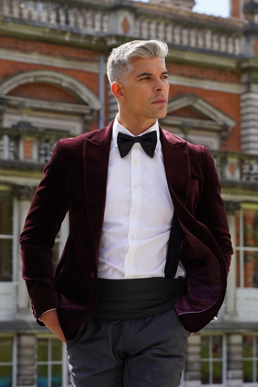 Made to measure Men's Single breasted Italian Velvet Blazer - Burgundy - Image 3
