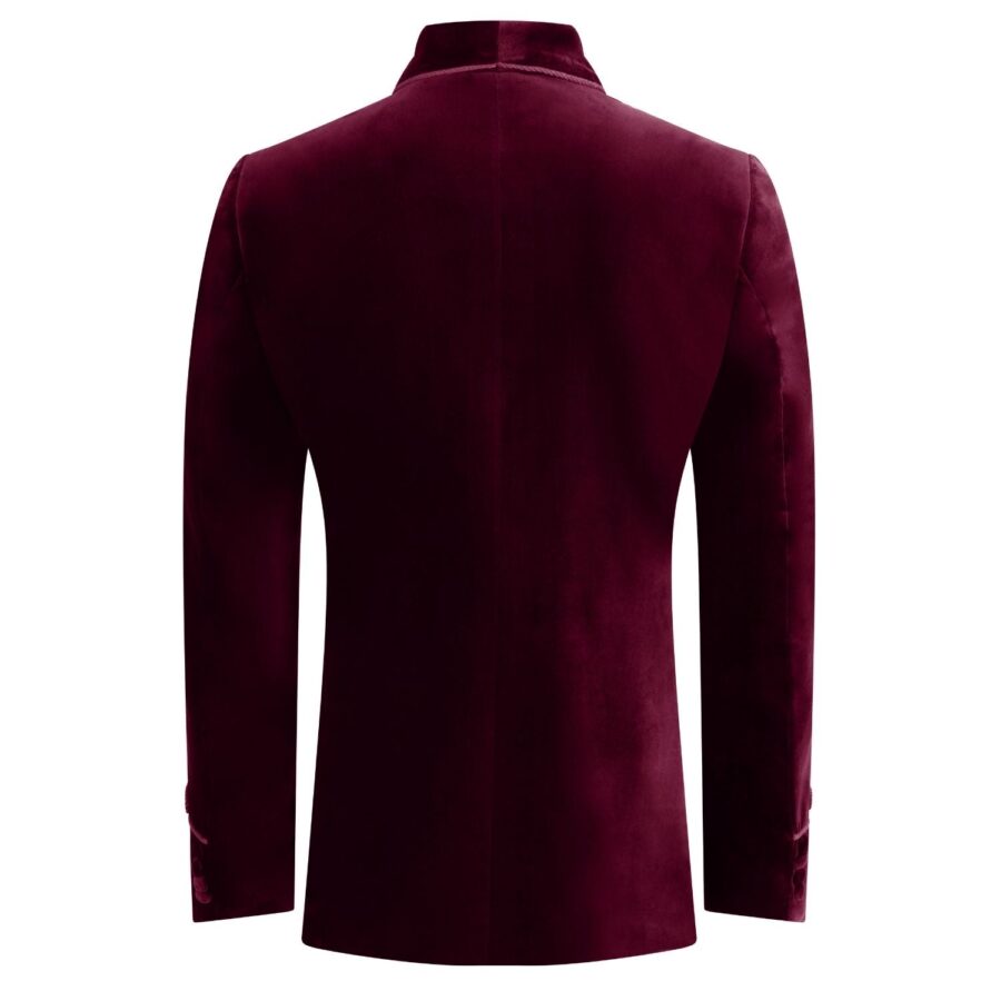 Made to Measure Double Breasted Mens Italian Velvet Smoking Jacket - Burgundy - Image 4