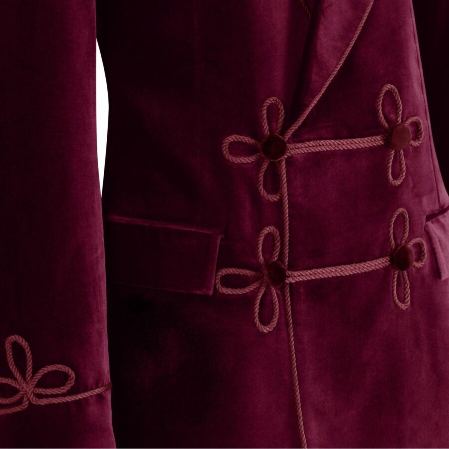 Made to Measure Double Breasted Mens Italian Velvet Smoking Jacket - Burgundy - Image 5