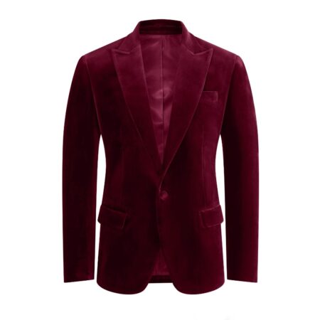 Made to measure Men's Single breasted Italian Velvet Blazer - Burgundy