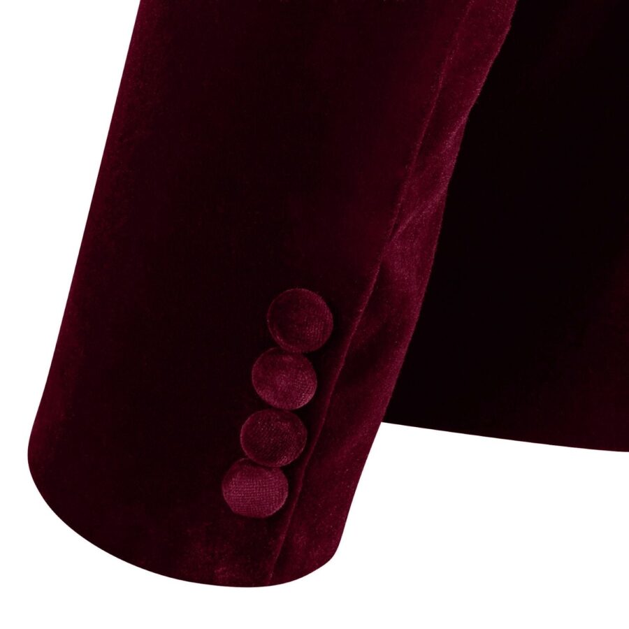 Made to measure Men's Single breasted Italian Velvet Blazer - Burgundy - Image 5